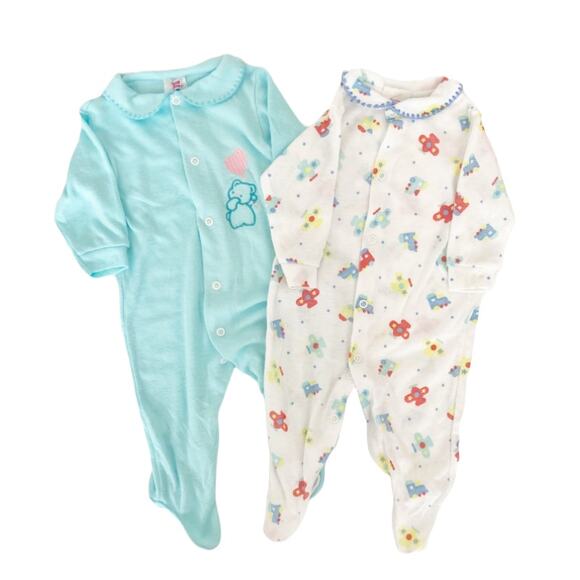 Vintage Cuddle Time Lot of 2 One Piece Long Sleeve Pajamas - Picture 1 of 7